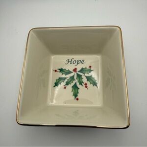 Lenox “Hope” Holiday Square Bowl with Gold Trim. Holly Berry Design. NIB